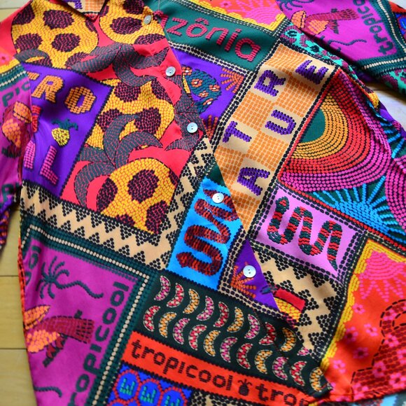 Farm Rio Dotted Patch Scarf Shirt Size XS - Picture 3 of 14